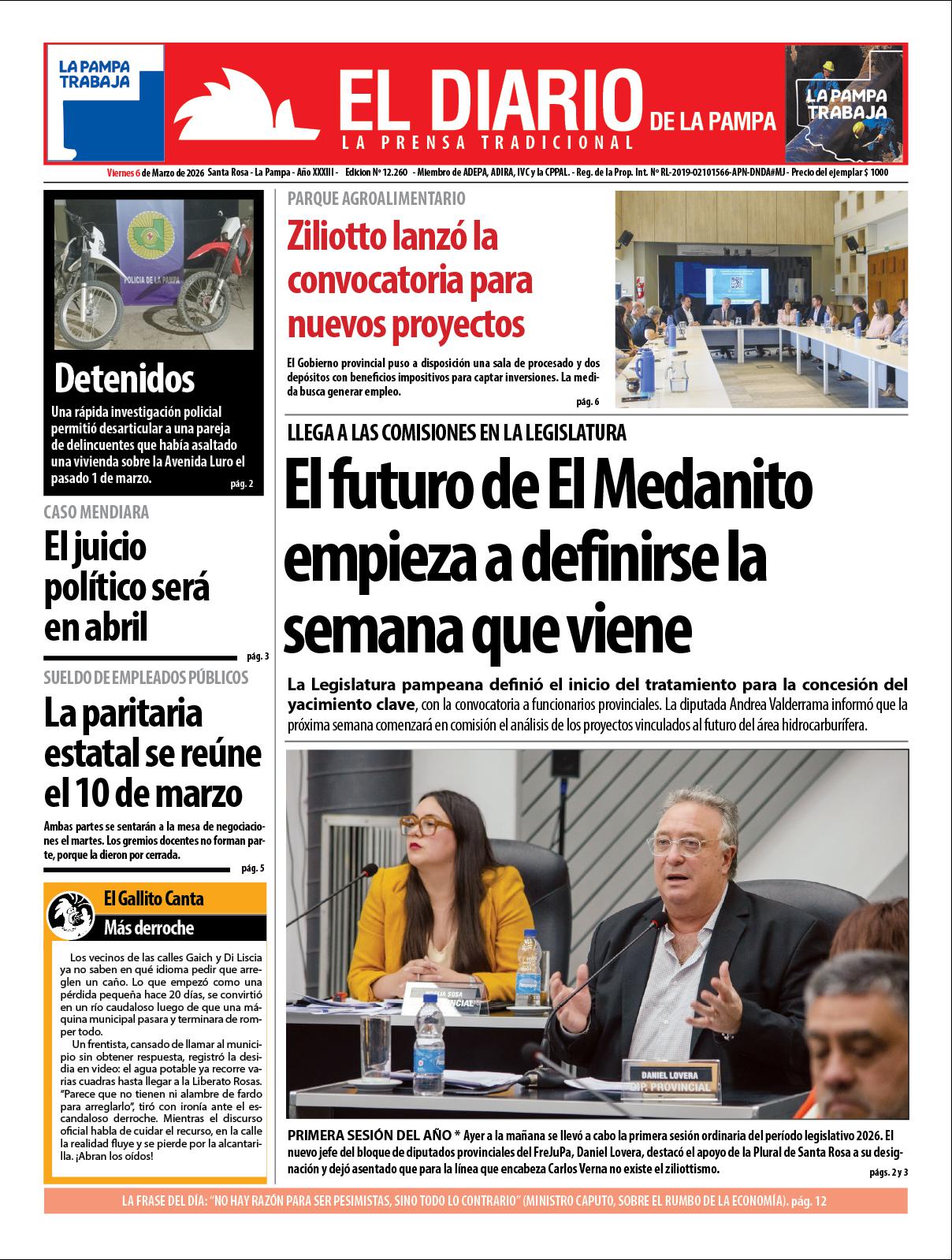 Tapa de El Diario en papel  viernes 06 de marzo de 2026